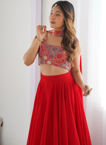 Captivating Red elegant georgette Party wear lehenga choli.